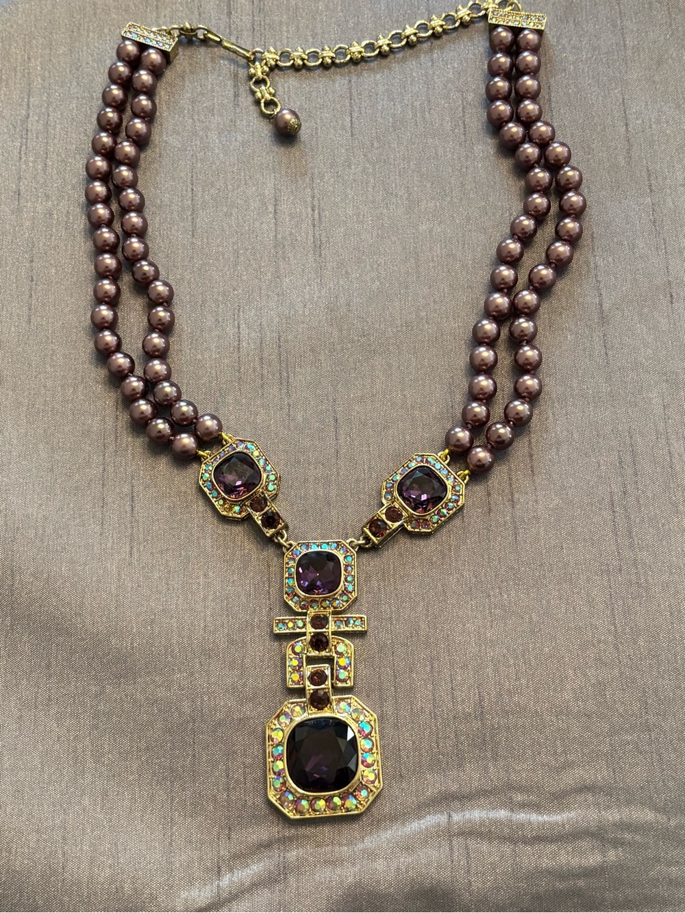 Rare/Vintage Heidi Daus Gold-Tone Purple Bead Statement Necklace